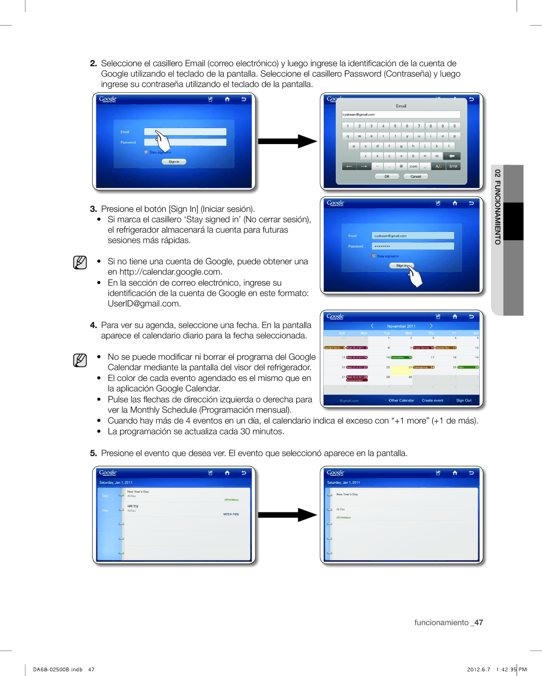 Samsung RSG309AARS user manual Ionamientoc u f02 