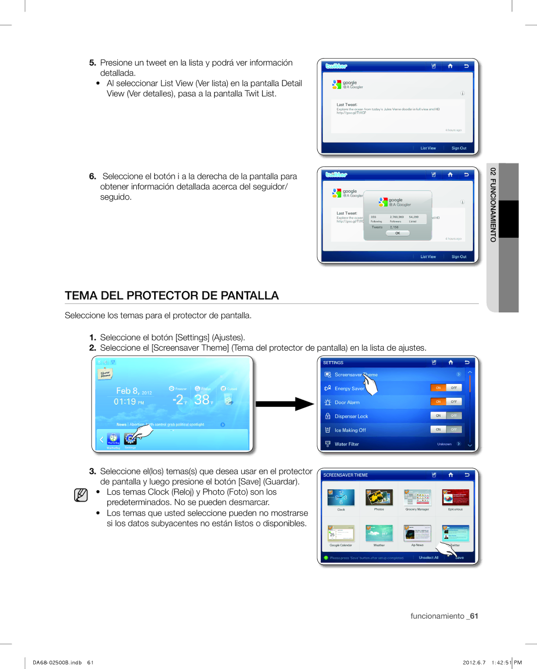 Samsung RSG309AARS user manual Tema DEL Protector DE Pantalla 