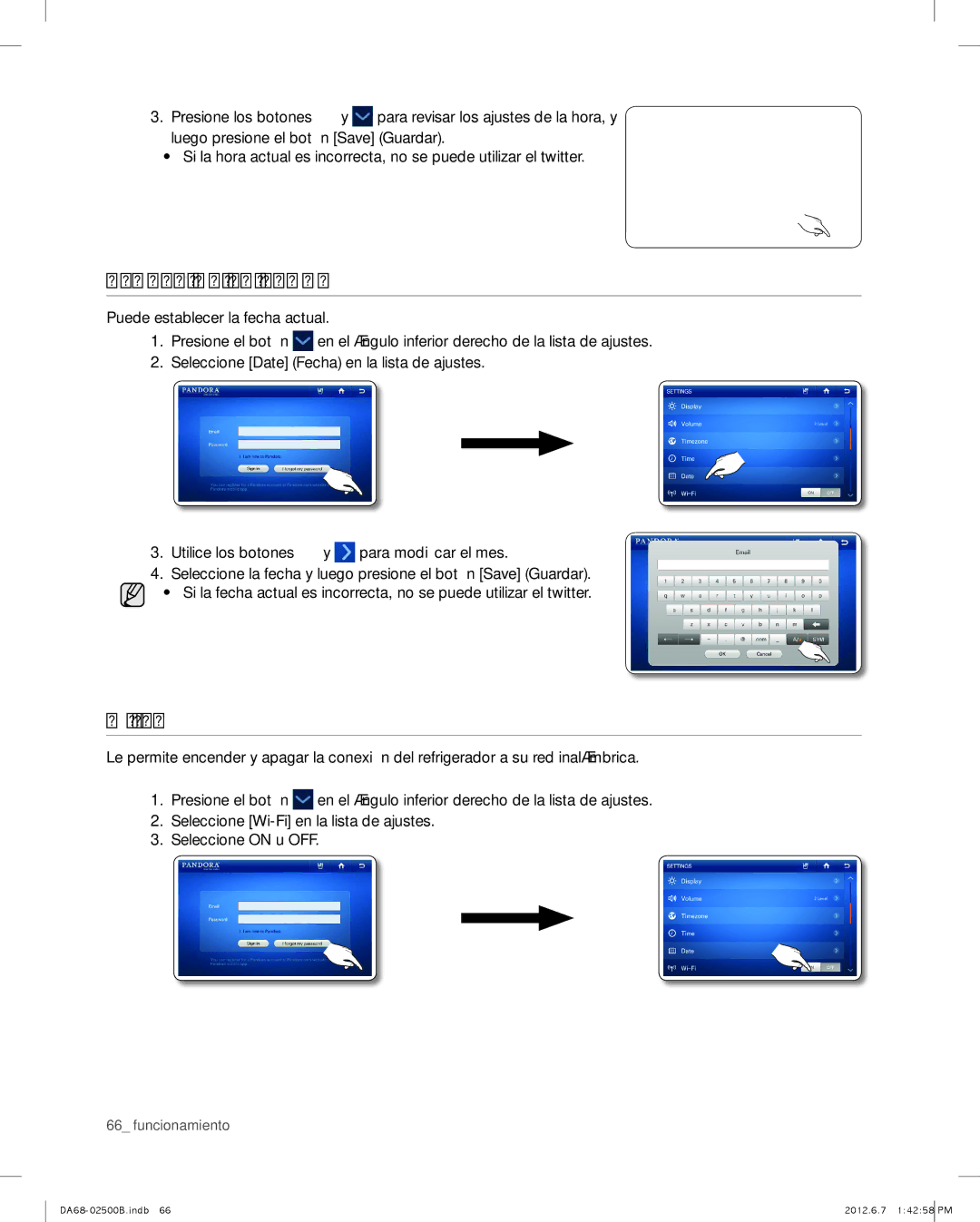 Samsung RSG309AARS user manual Ajuste de la fecha, Wi-Fi 