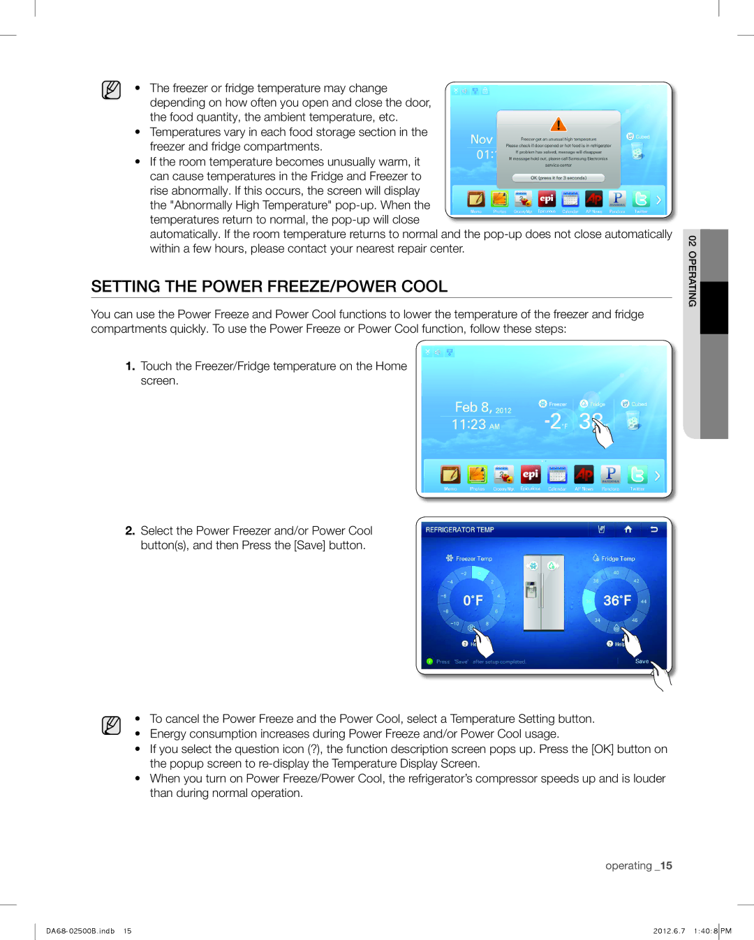 Samsung RSG309AARS user manual Setting the Power Freeze/Power Cool 