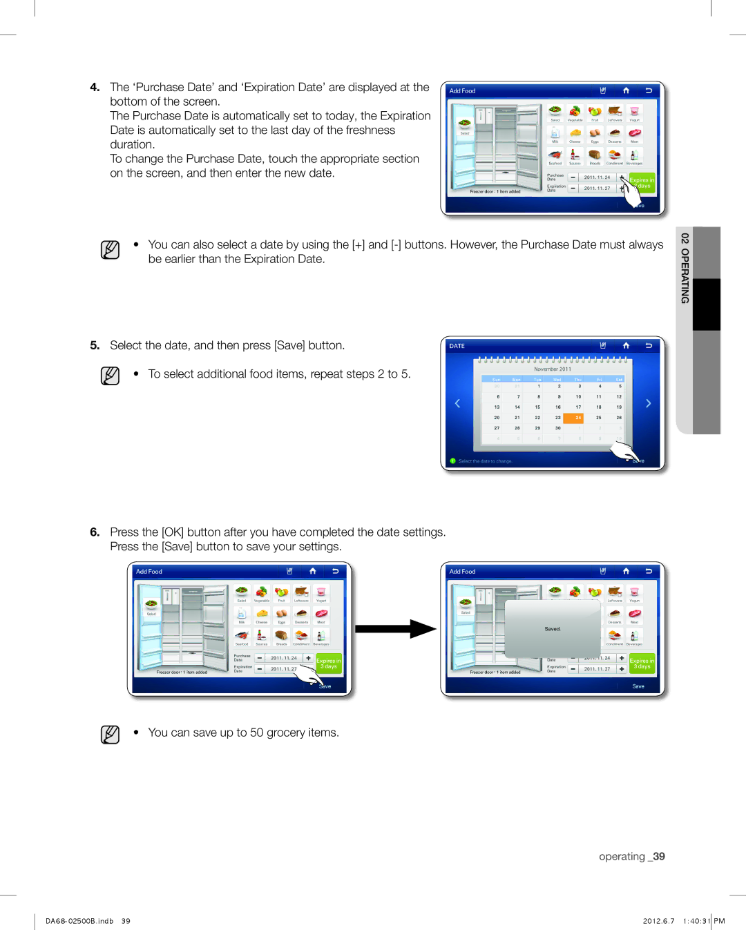 Samsung RSG309AARS user manual Operating 