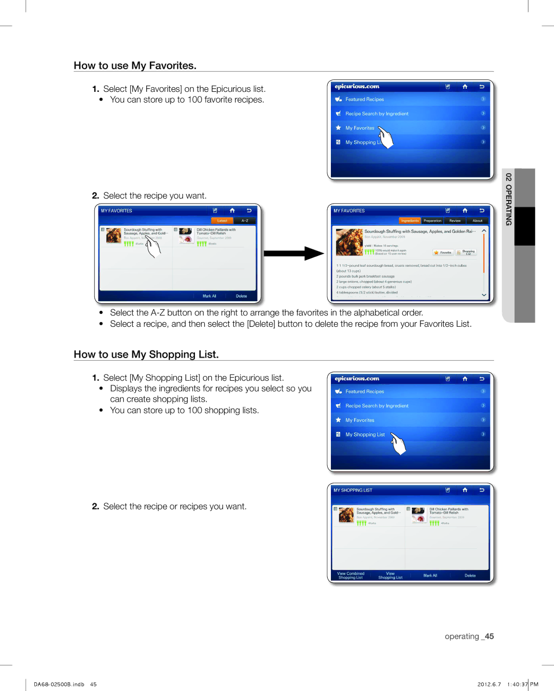 Samsung RSG309AARS user manual How to use My Favorites, How to use My Shopping List 