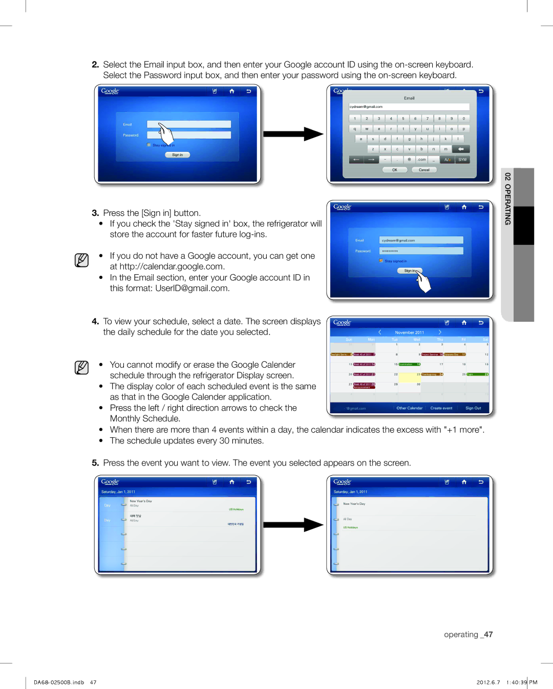 Samsung RSG309AARS user manual Operating 