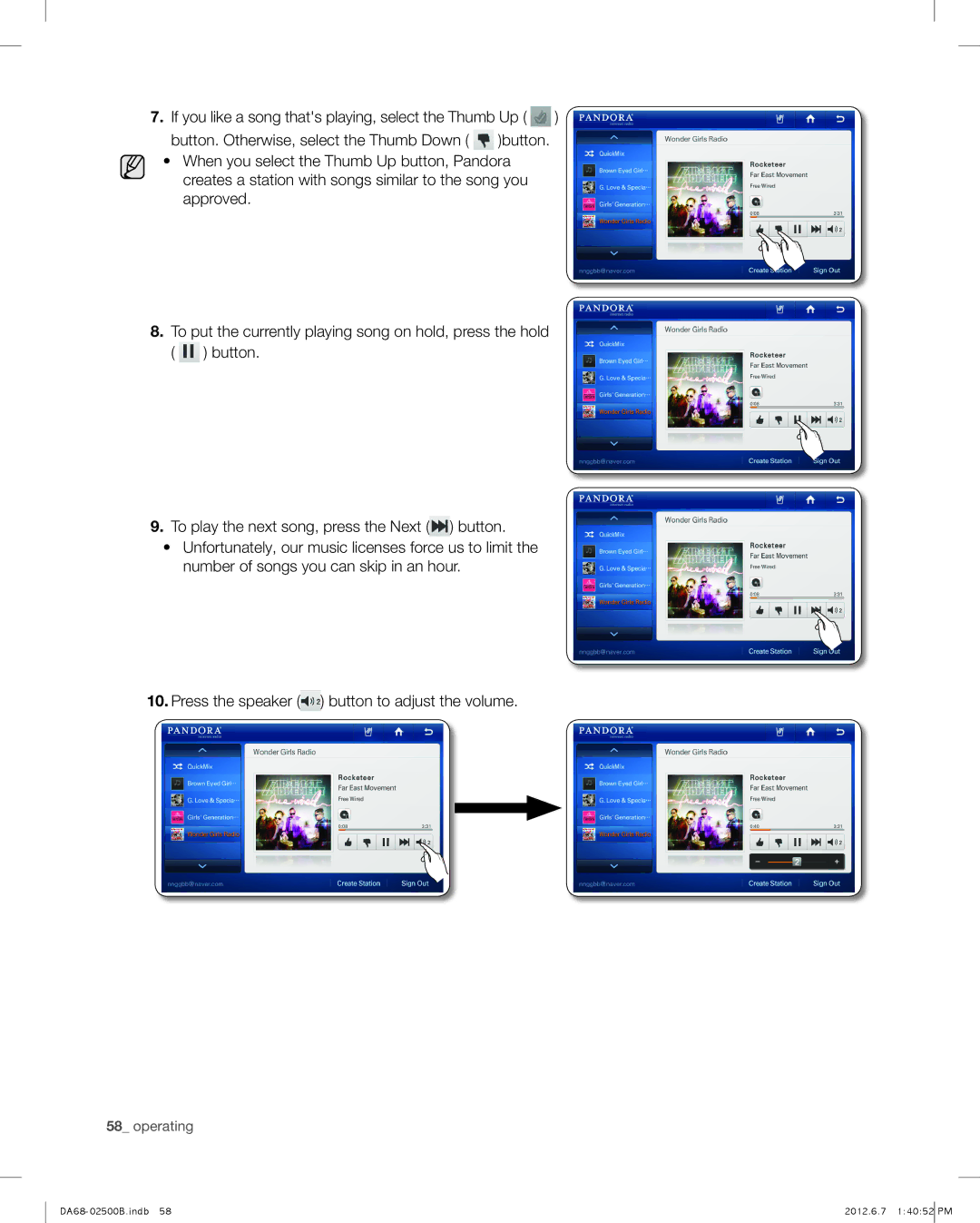 Samsung RSG309AARS user manual Operating 