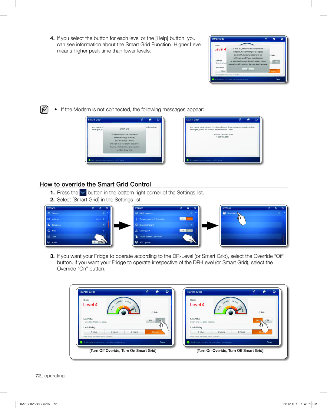 Samsung RSG309AARS user manual How to override the Smart Grid Control 