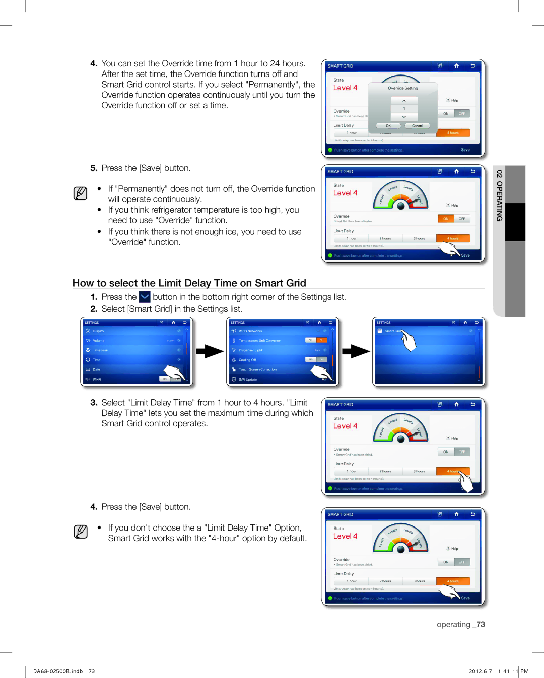 Samsung RSG309AARS user manual How to select the Limit Delay Time on Smart Grid 