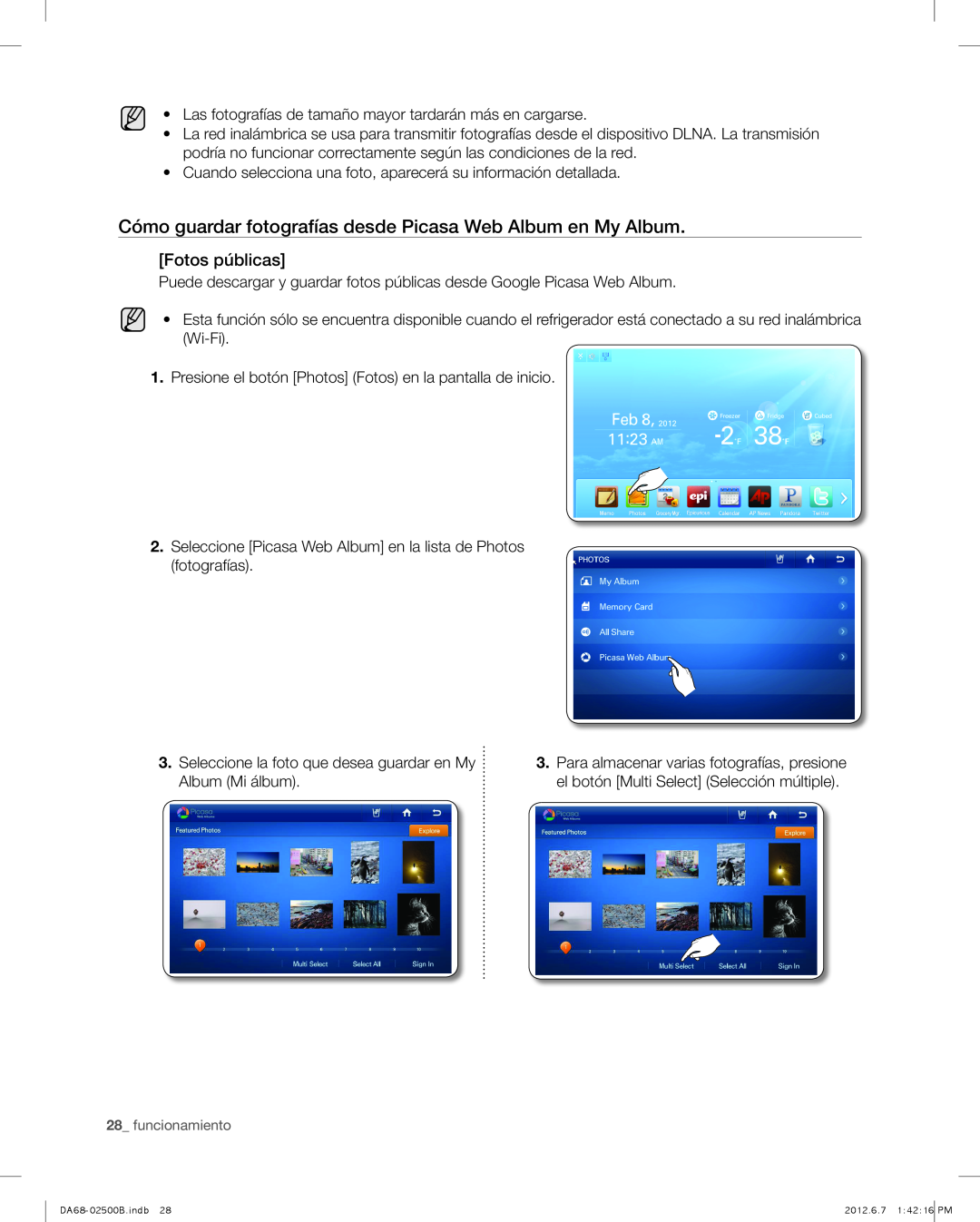 Samsung RSG309AARS user manual Cómo guardar fotografías desde Picasa Web Album en My Album, Fotos públicas 