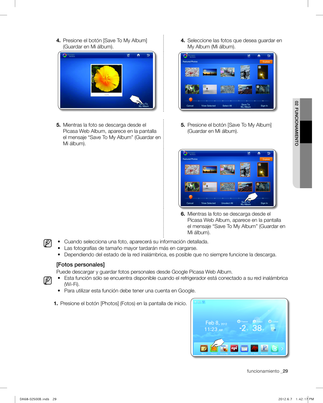 Samsung RSG309AARS user manual Fotos personales 