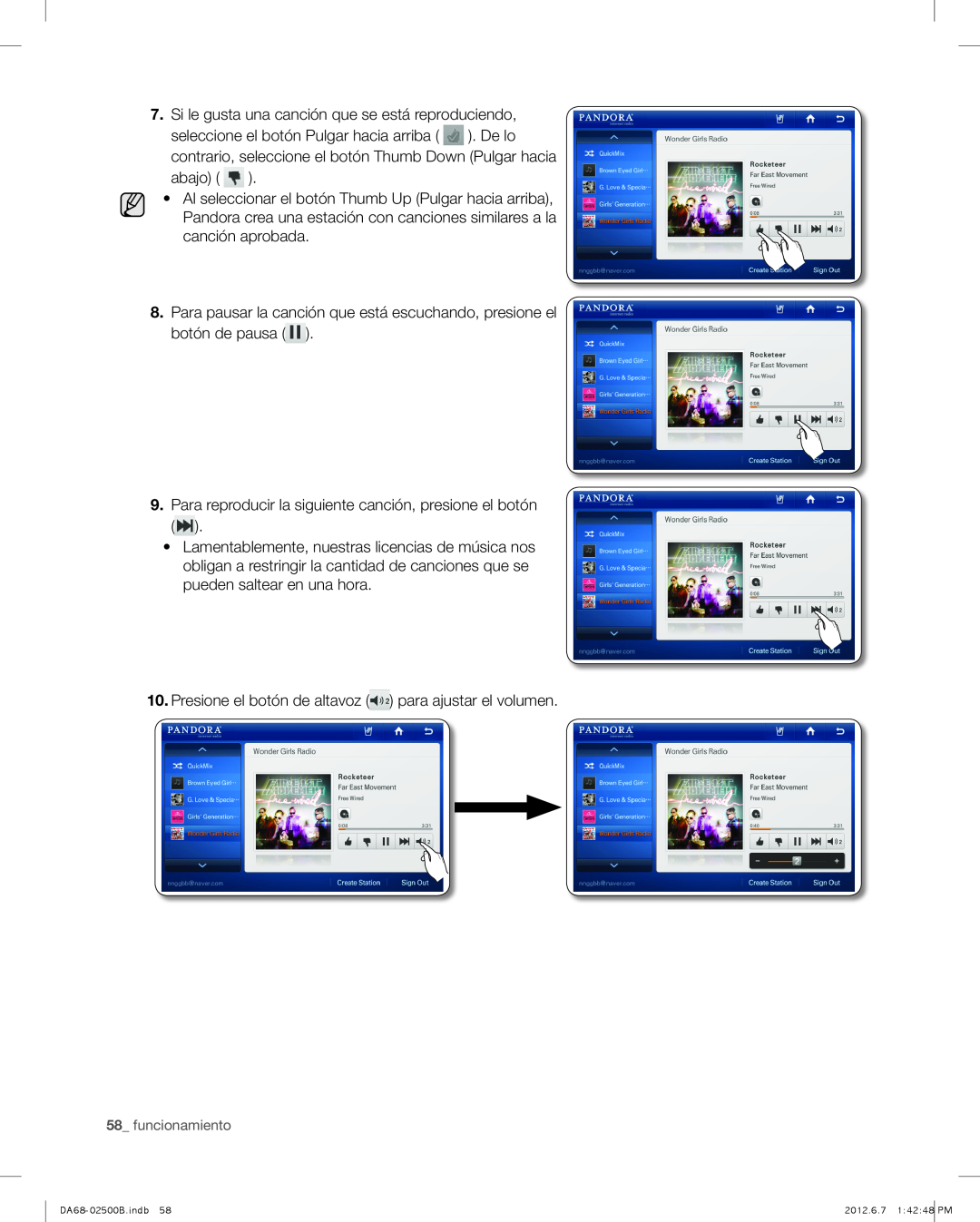 Samsung RSG309AARS user manual Si le gusta una canción que se está reproduciendo 