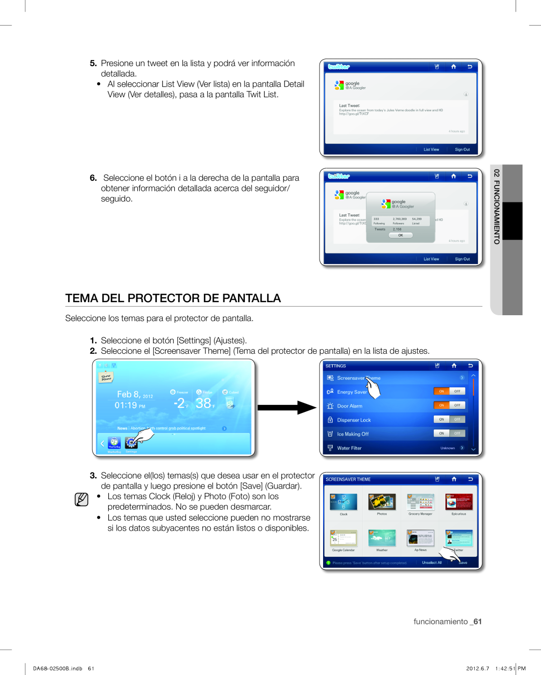 Samsung RSG309AARS user manual Tema Del Protector De Pantalla 