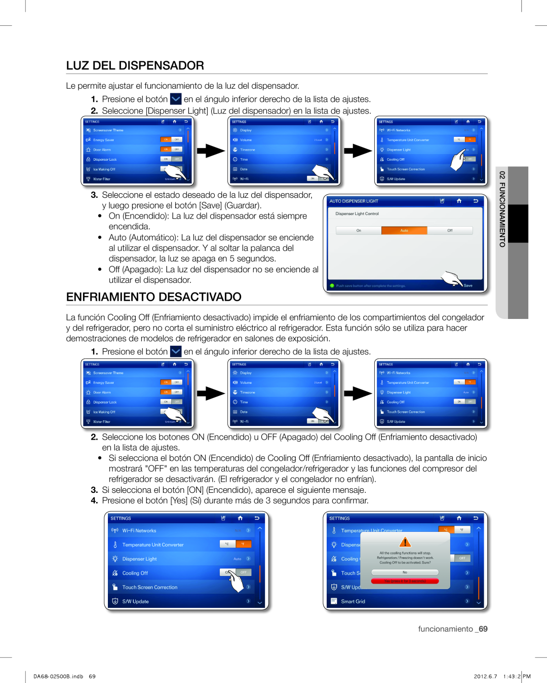 Samsung RSG309AARS user manual Luz del dispensador, Enfriamiento Desactivado 