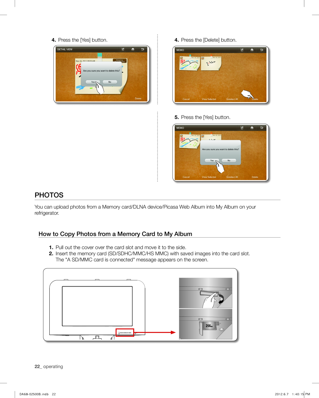 Samsung RSG309AARS user manual How to Copy Photos from a Memory Card to My Album 