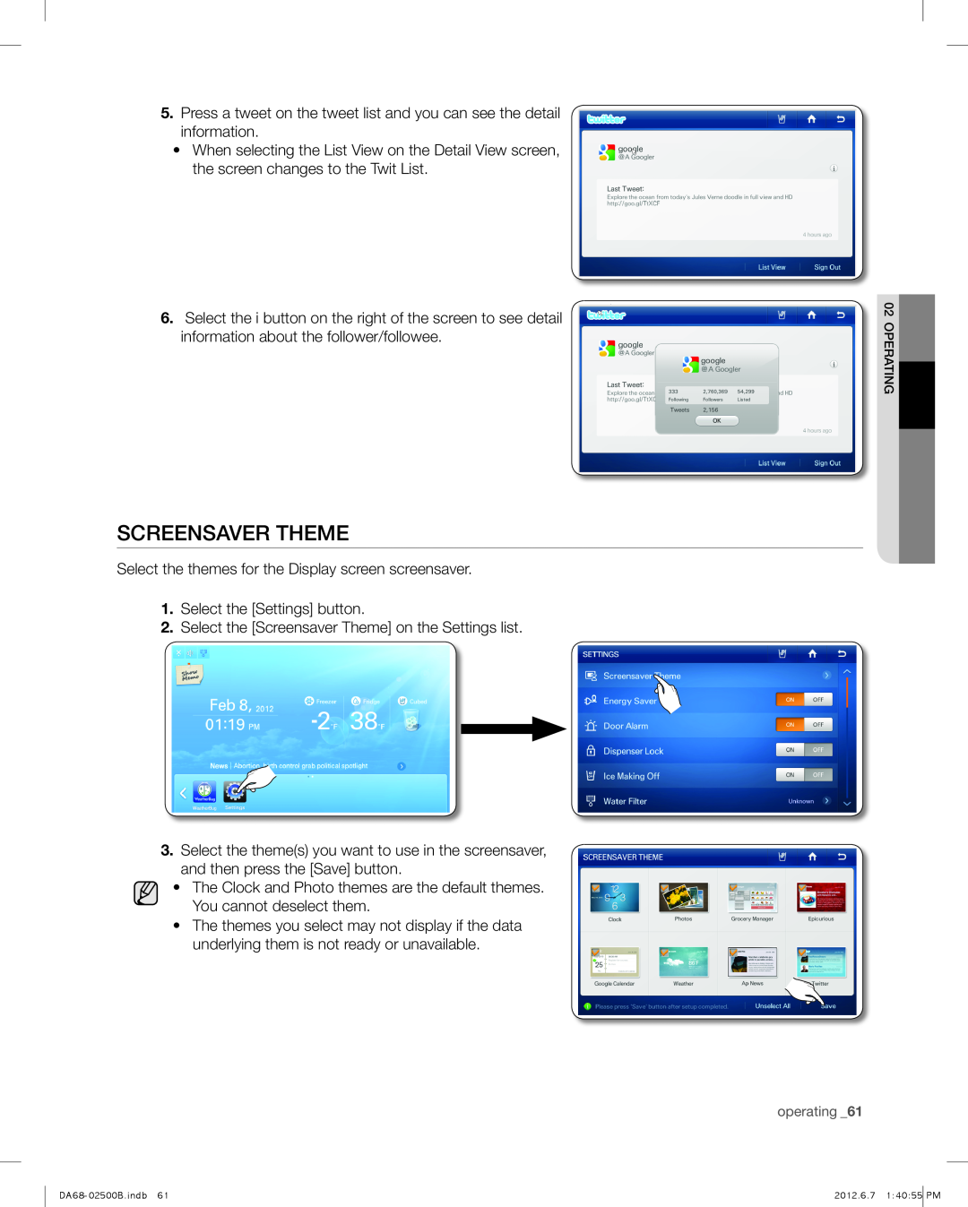 Samsung RSG309AARS user manual Screensaver Theme 
