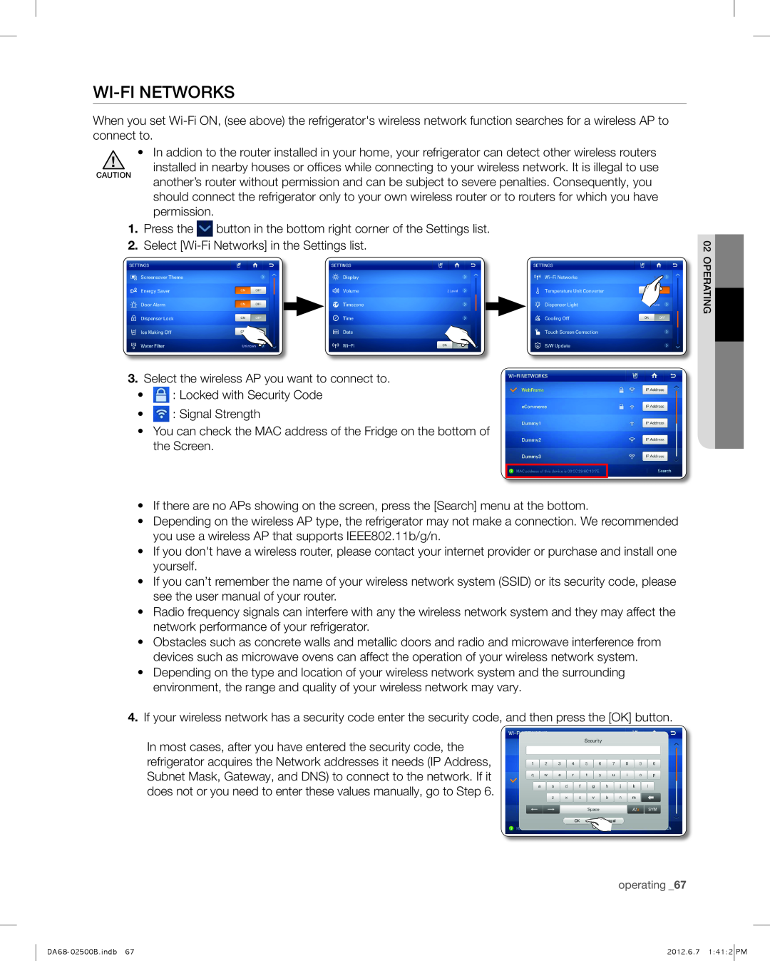 Samsung RSG309AARS user manual Wi-Fi Networks 
