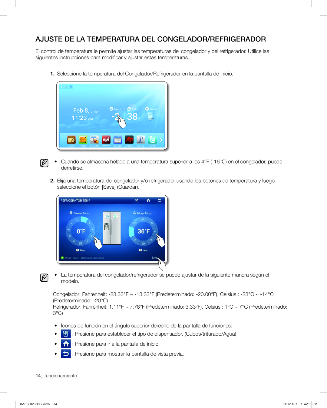 Samsung RSG309AARS user manual Ajuste de la temperatura del Congelador/Refrigerador 