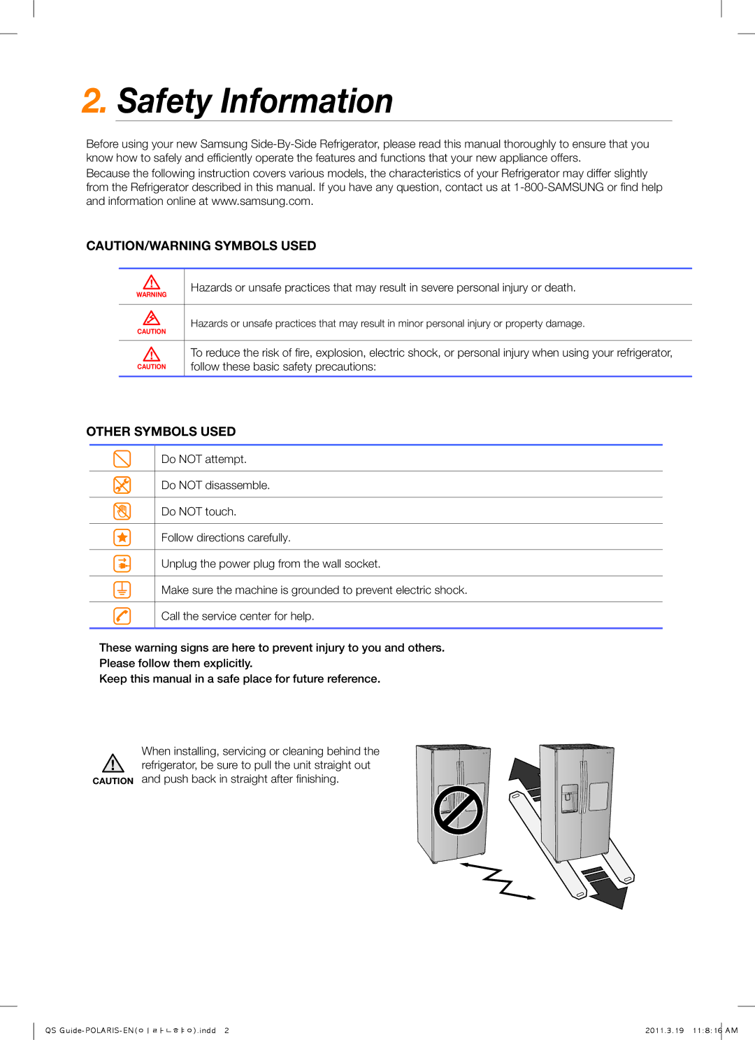 Samsung RS30GKASL1/AE, RSG309AARS/XAA, RS30GKASL1/SAH, RS30GKASL1/HAC, RS30GKASL2/HAC Safety Information, Other Symbols Used 