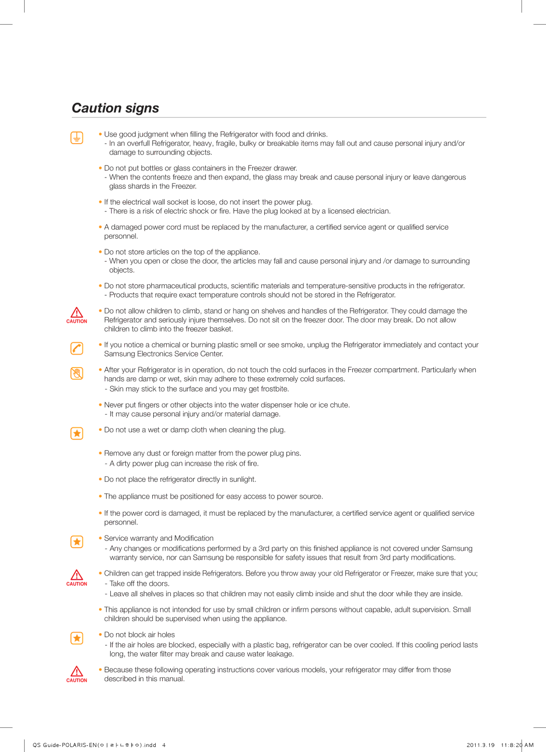 Samsung RS30GKASL2/HAC, RSG309AARS/XAA, RS30GKASL1/SAH, RS30GKASL1/AE manual QS Guide-POLARIS-EN이란향.indd 2011.3.19 