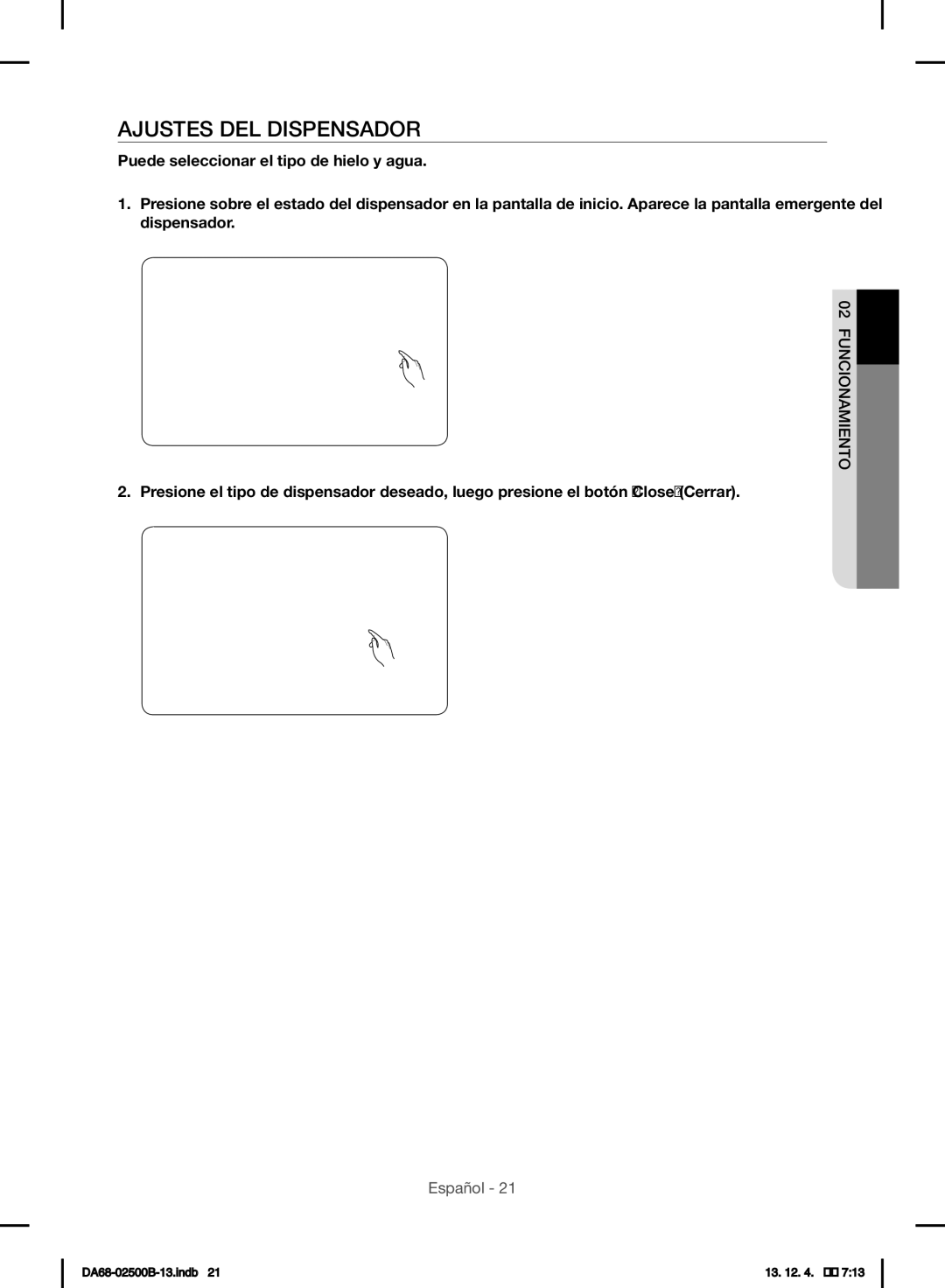 Samsung RSG309AARS/XAA manual Ajustes DEL Dispensador 