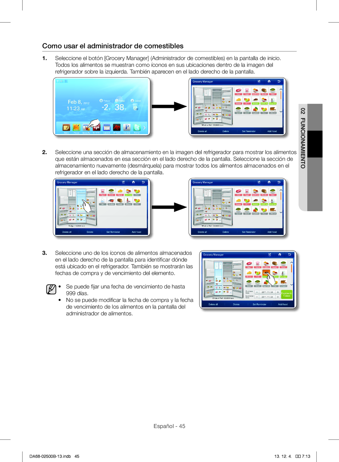 Samsung RSG309AARS/XAA manual Como usar el administrador de comestibles 