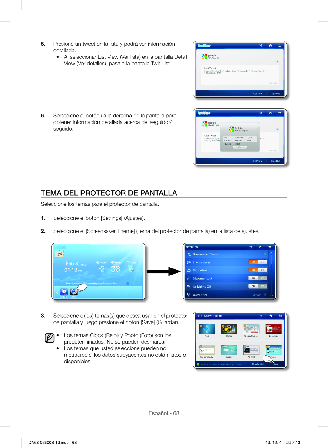 Samsung RSG309AARS/XAA manual Tema DEL Protector DE Pantalla 