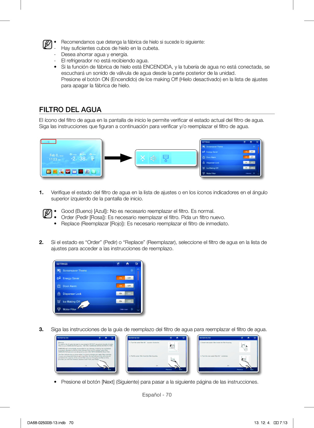 Samsung RSG309AARS/XAA manual Filtro DEL Agua 