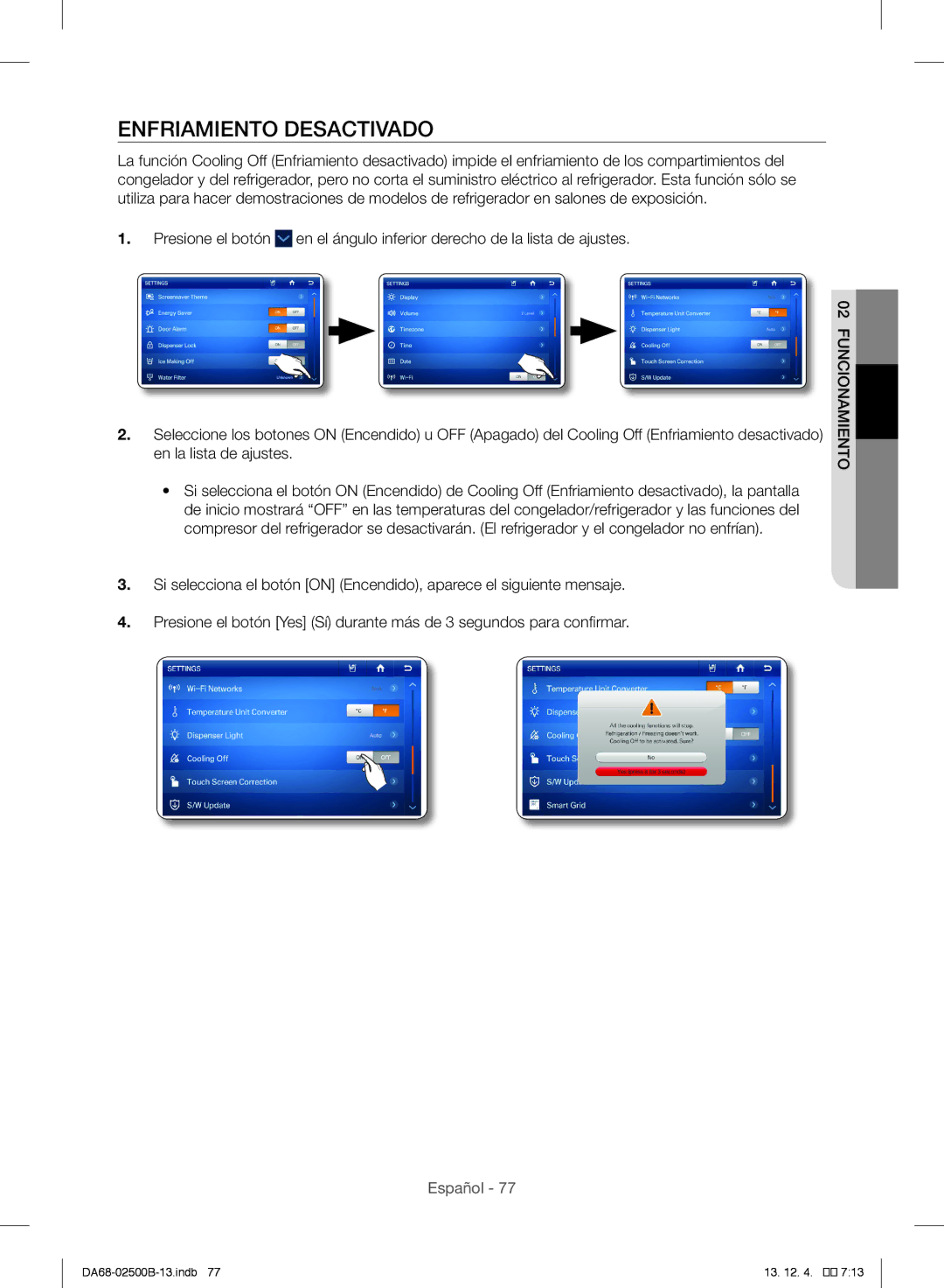 Samsung RSG309AARS/XAA manual Enfriamiento Desactivado 