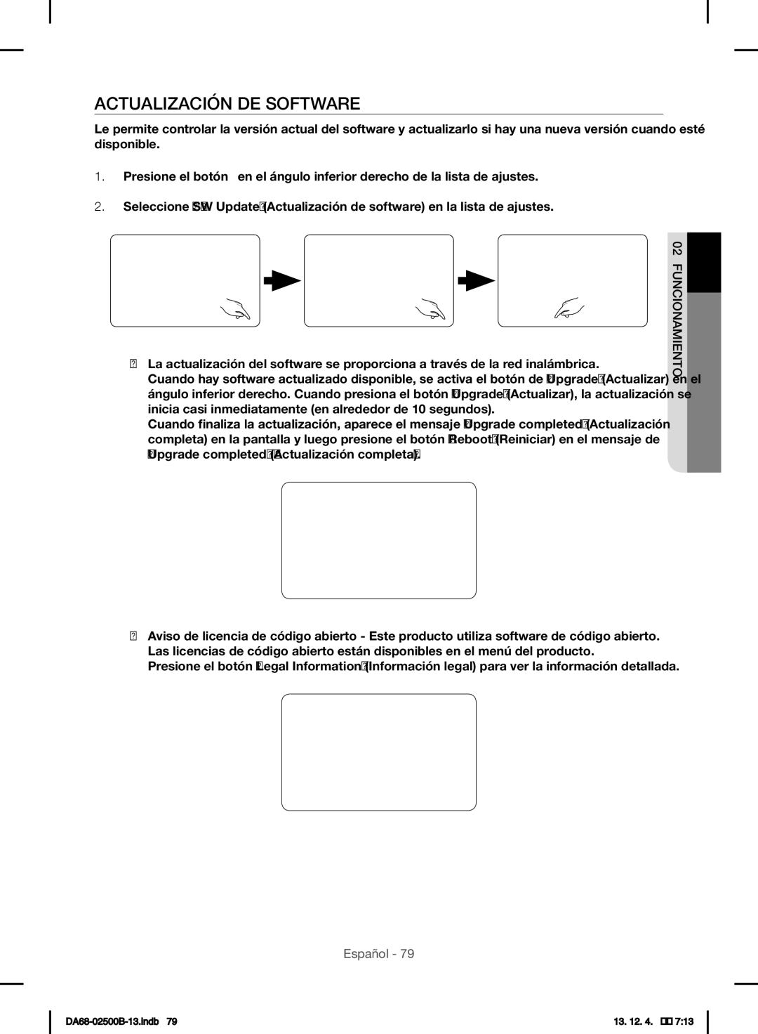 Samsung RSG309AARS/XAA manual Actualización DE Software 