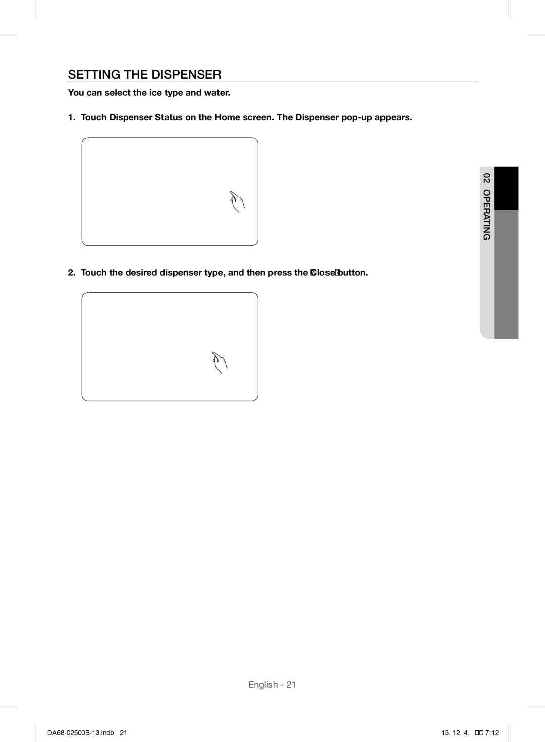 Samsung RSG309AARS/XAA manual Setting the Dispenser 