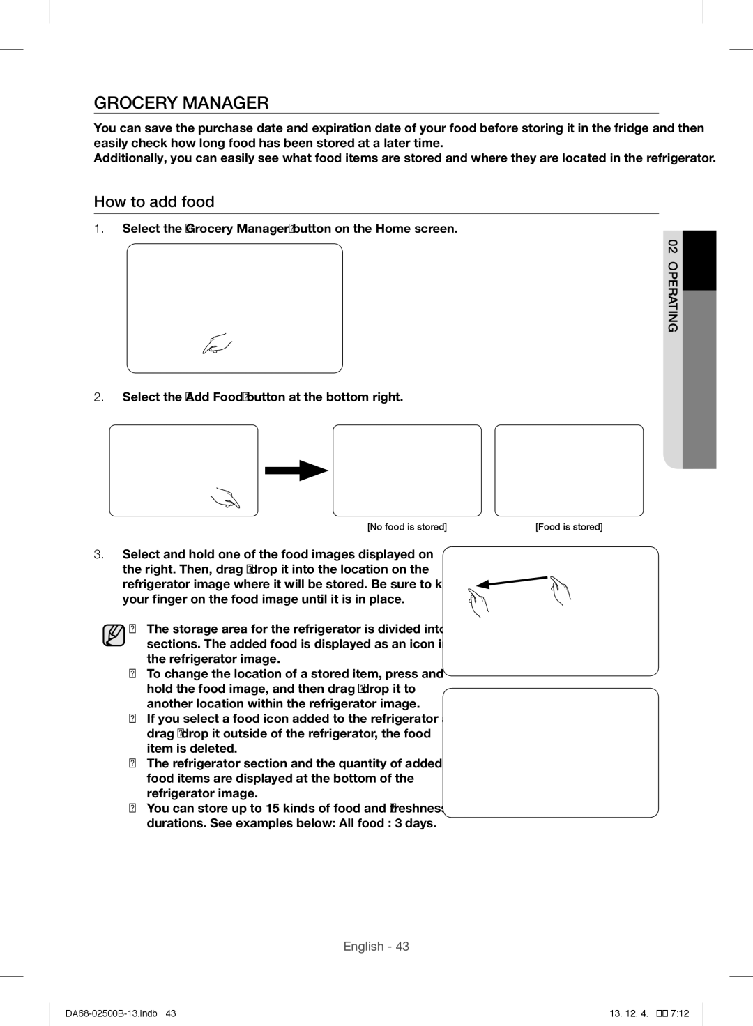 Samsung RSG309AARS/XAA manual Grocery Manager, How to add food 