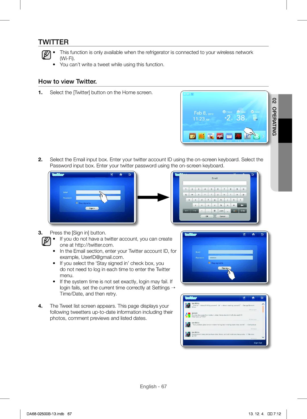 Samsung RSG309AARS/XAA manual How to view Twitter 