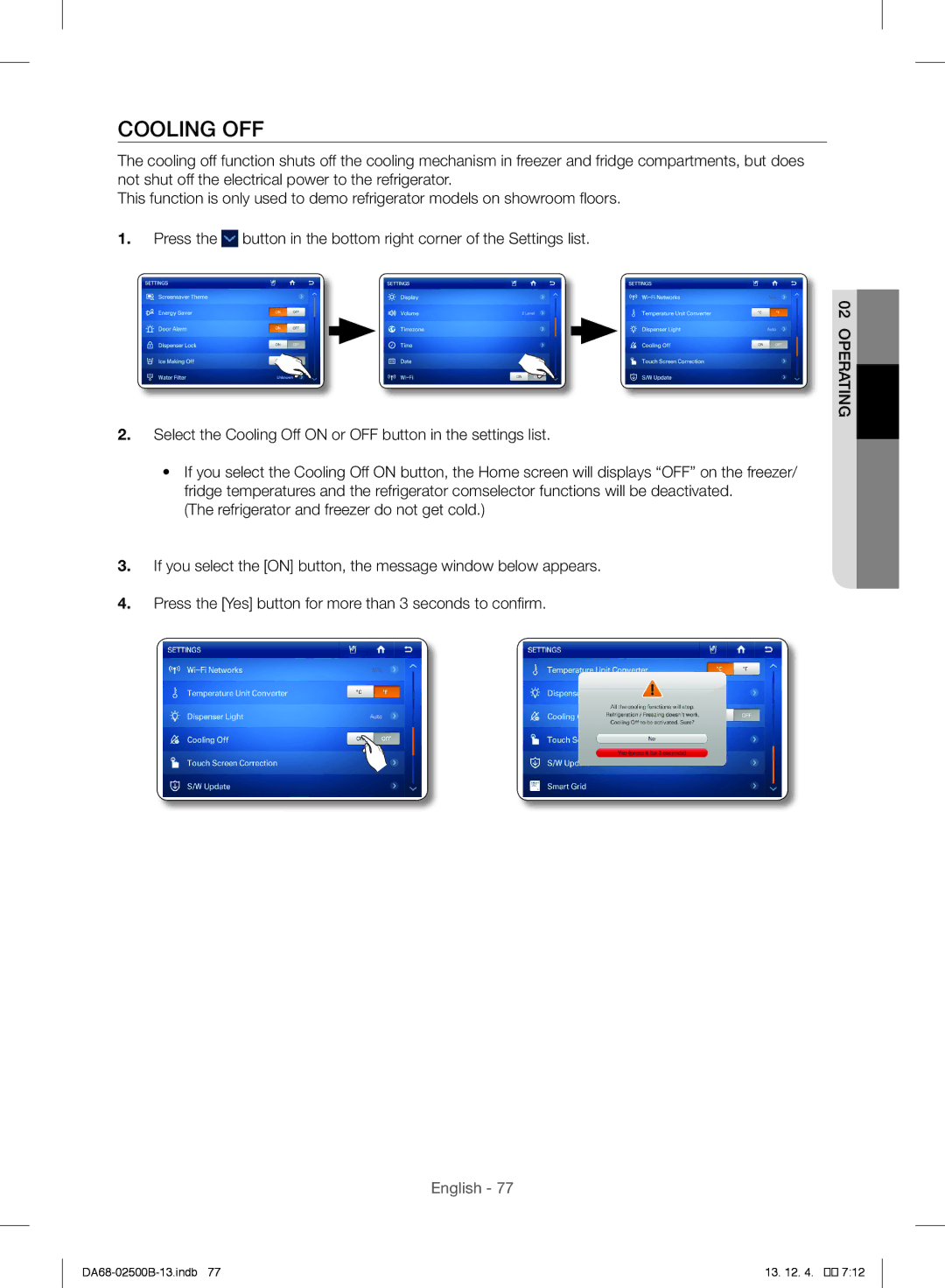 Samsung RSG309AARS/XAA manual Cooling OFF 