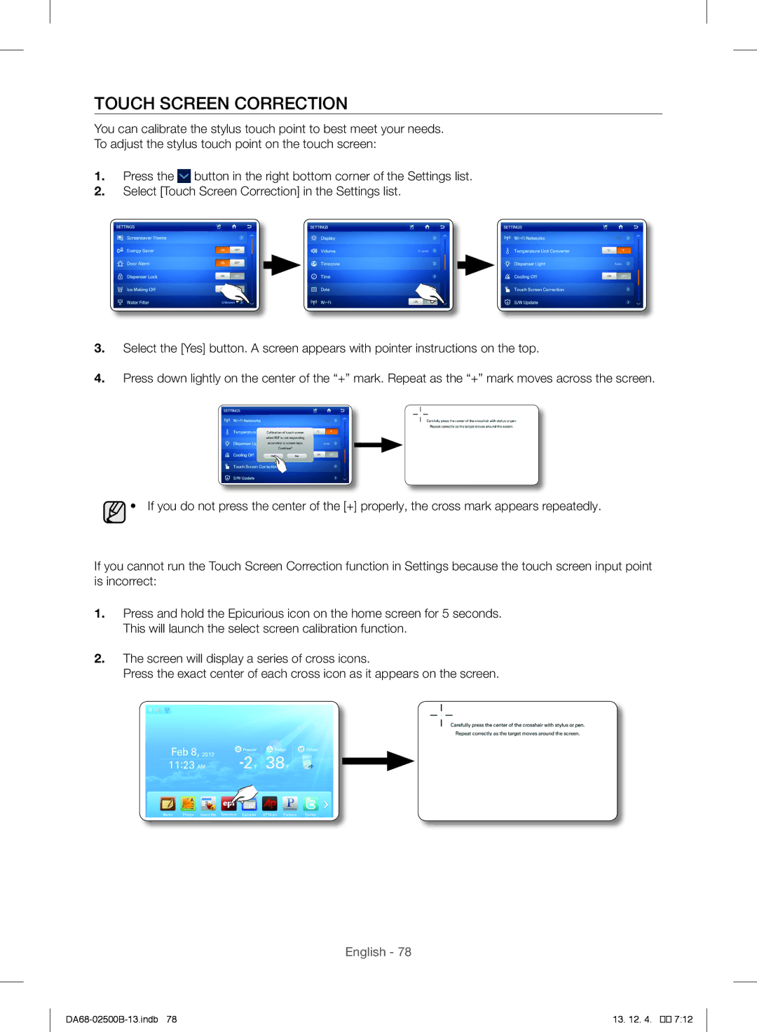 Samsung RSG309AARS/XAA manual Touch Screen Correction 