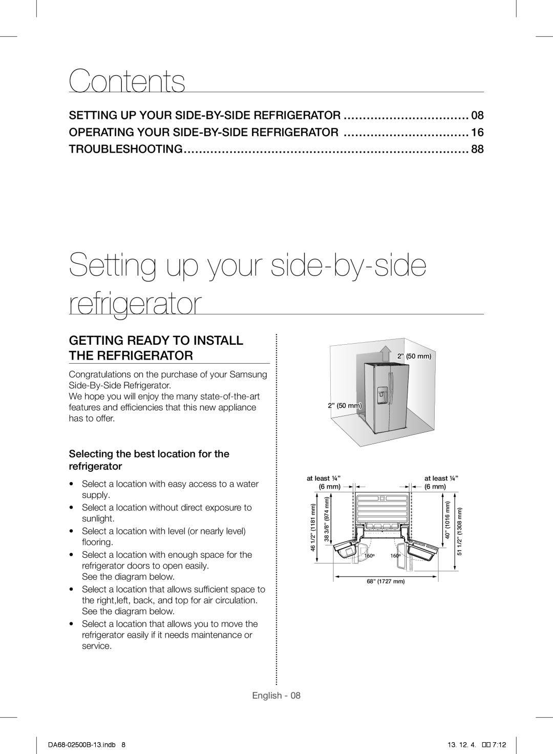 Samsung RSG309AARS/XAA manual Contents 