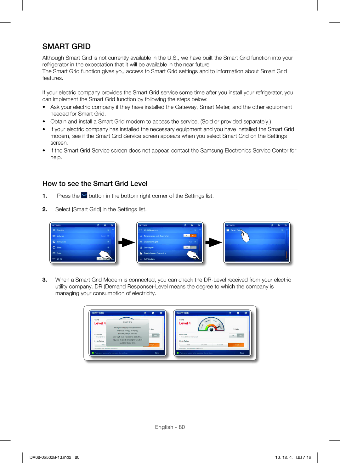 Samsung RSG309AARS/XAA manual How to see the Smart Grid Level 