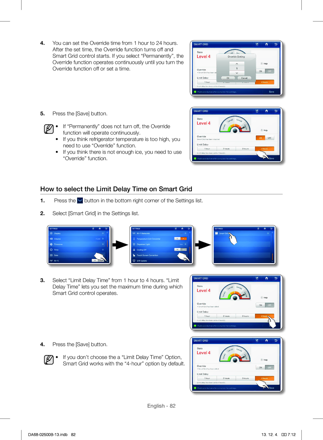 Samsung RSG309AARS/XAA manual How to select the Limit Delay Time on Smart Grid 