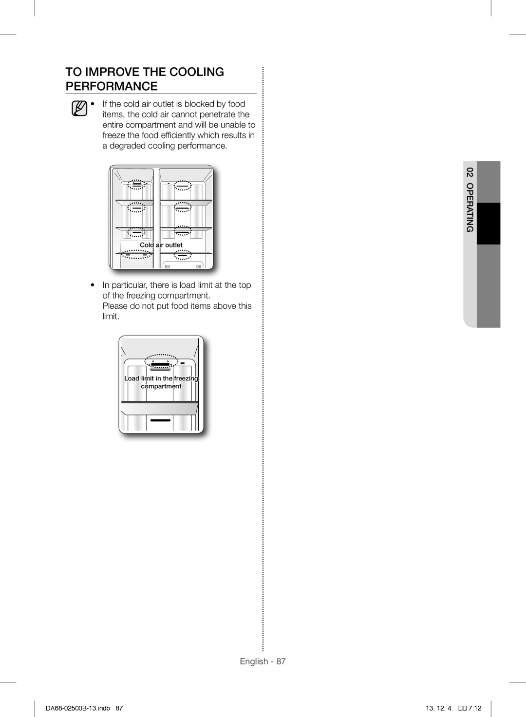 Samsung RSG309AARS/XAA manual To Improve the Cooling Performance 