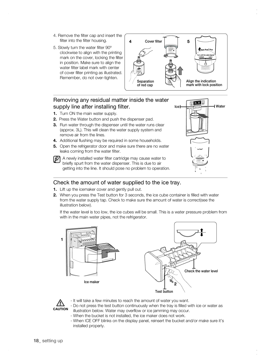 Samsung RSG5 user manual Check the amount of water supplied to the ice tray, Leaks coming from the water filter 