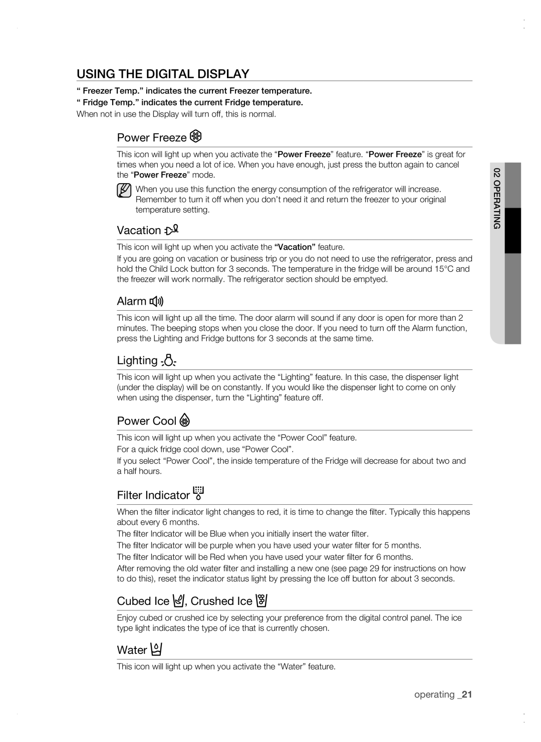 Samsung RSG5 user manual Using the digital display 