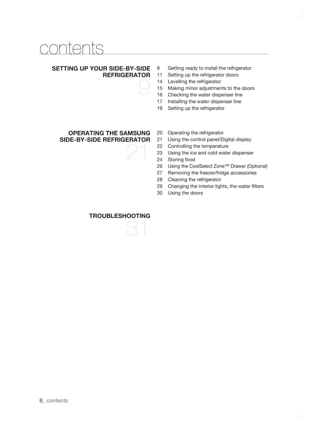 Samsung RSG5 user manual Contents 