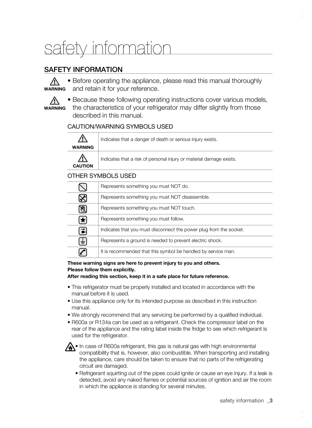 Samsung RSG5 user manual safety information, Safety Information 