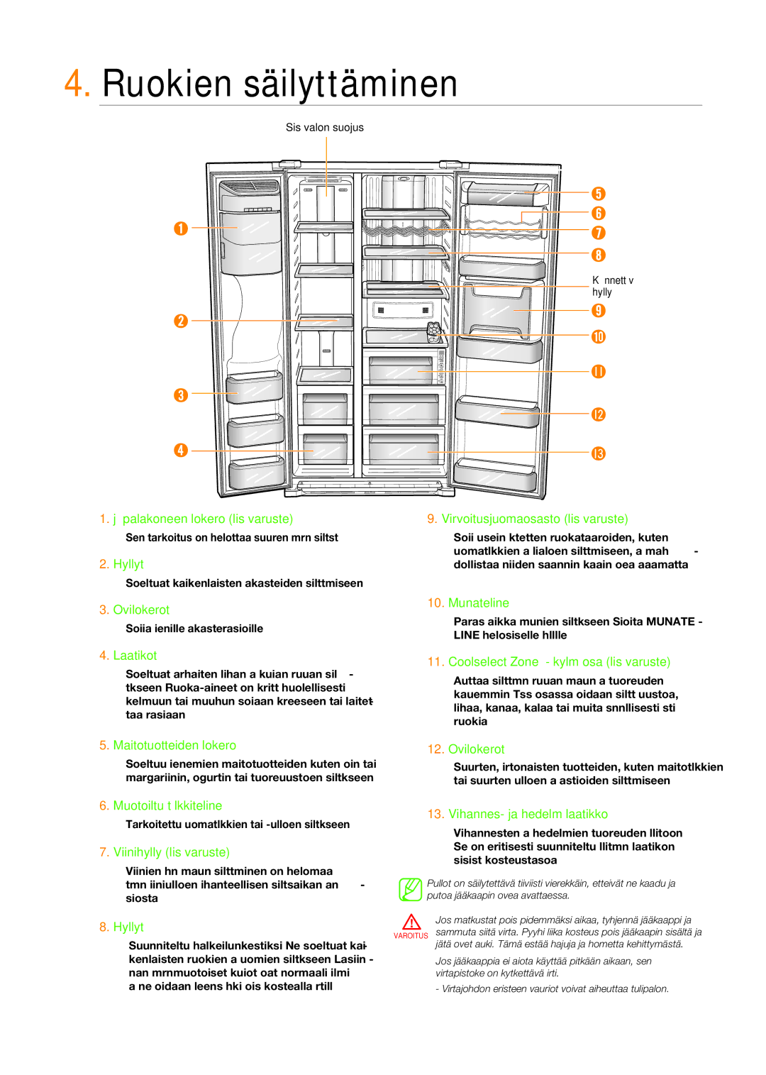 Samsung RSG5DURS1/XEE, RSG5DUSW1/XEE, RSG5FURS1/XEE, RSG5PURS1/XEE, RSG5FUBP1/XEE, RSG5PUBP1/XEE manual Ruokien säilyttäminen 