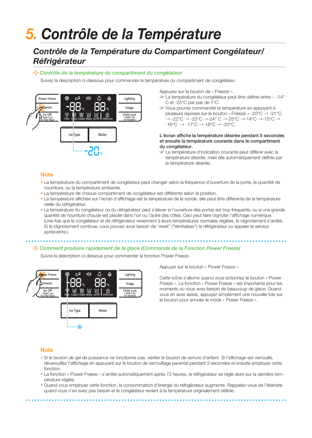 Samsung RSG5FUPS1/XEF, RSG5FUBP1/XEF Contrôle de la Température, Contrôle de la température du compartiment du congélateur 