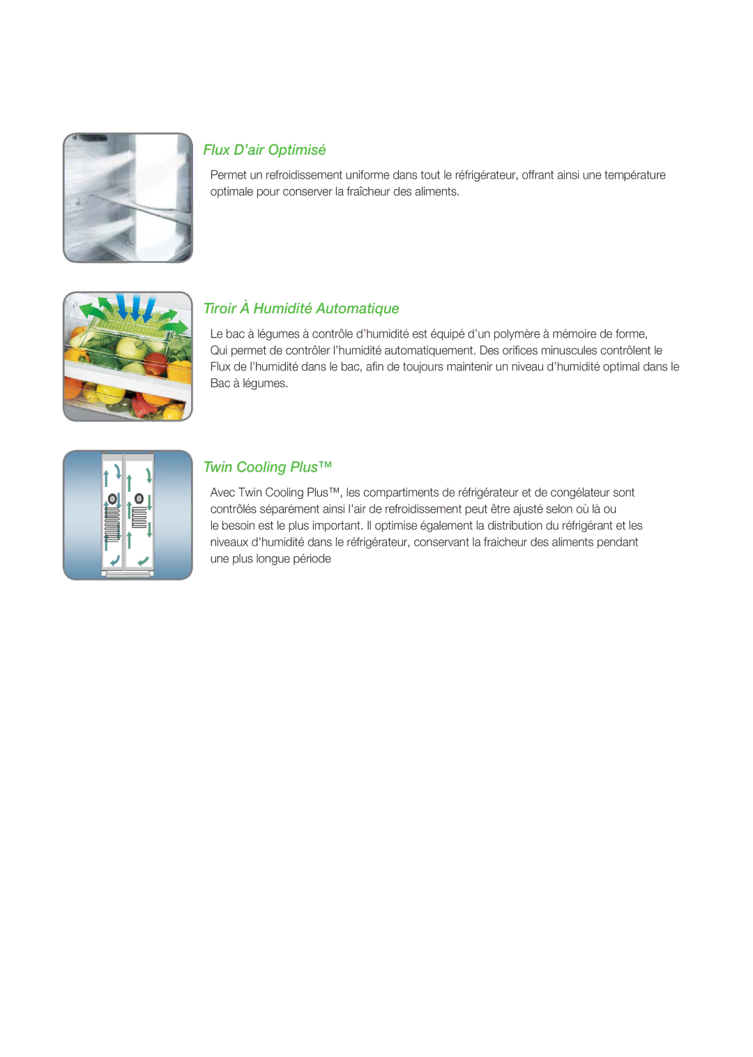 Samsung RSG5PUMH1/XEF, RSG5FUBP1/XEF, RSG5DURS1/XEF, RSG5FURS1/XEF, RSG5PUPN1/XEF, RSG5FUPS1/XEF manual Flux D’air Optimisé 