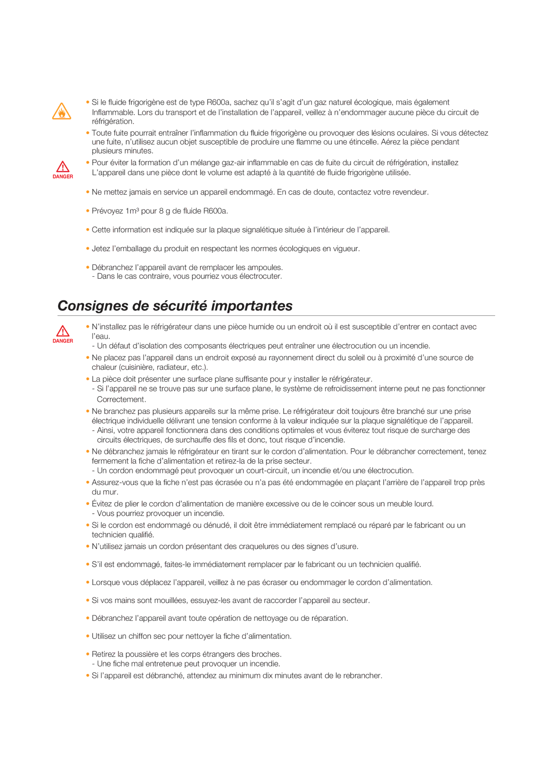 Samsung RSG5PUPN1/XEF, RSG5FUBP1/XEF, RSG5DURS1/XEF, RSG5PUMH1/XEF manual Consignes de sécurité importantes, Correctement 