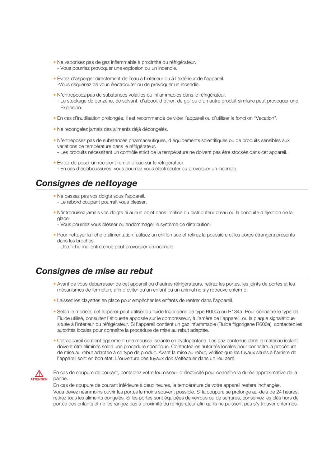 Samsung RSG5PUBP1/XEF, RSG5FUBP1/XEF, RSG5DURS1/XEF, RSG5PUMH1/XEF manual Consignes de nettoyage, Consignes de mise au rebut 