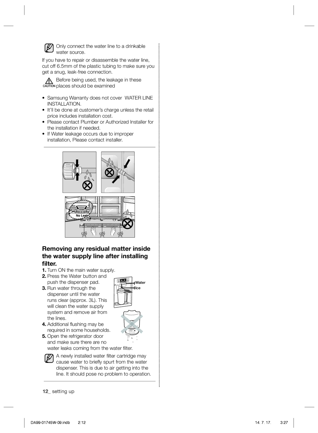 Samsung RSG5FUPN1/SML manual Open the refrigerator door and make sure there are no 