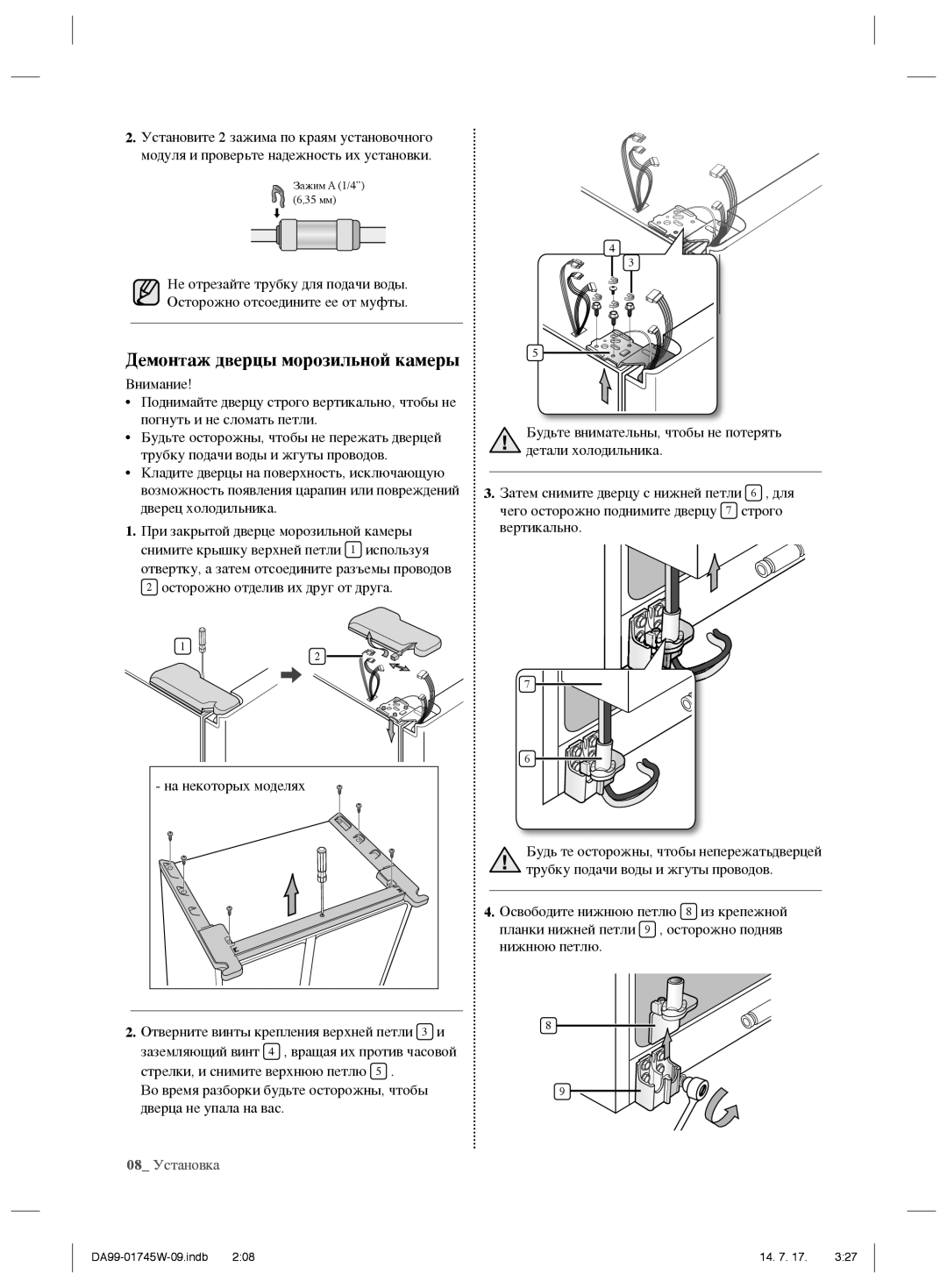 Samsung RSG5FUPN1/SML manual Демонтаж дверцы морозильной камеры 