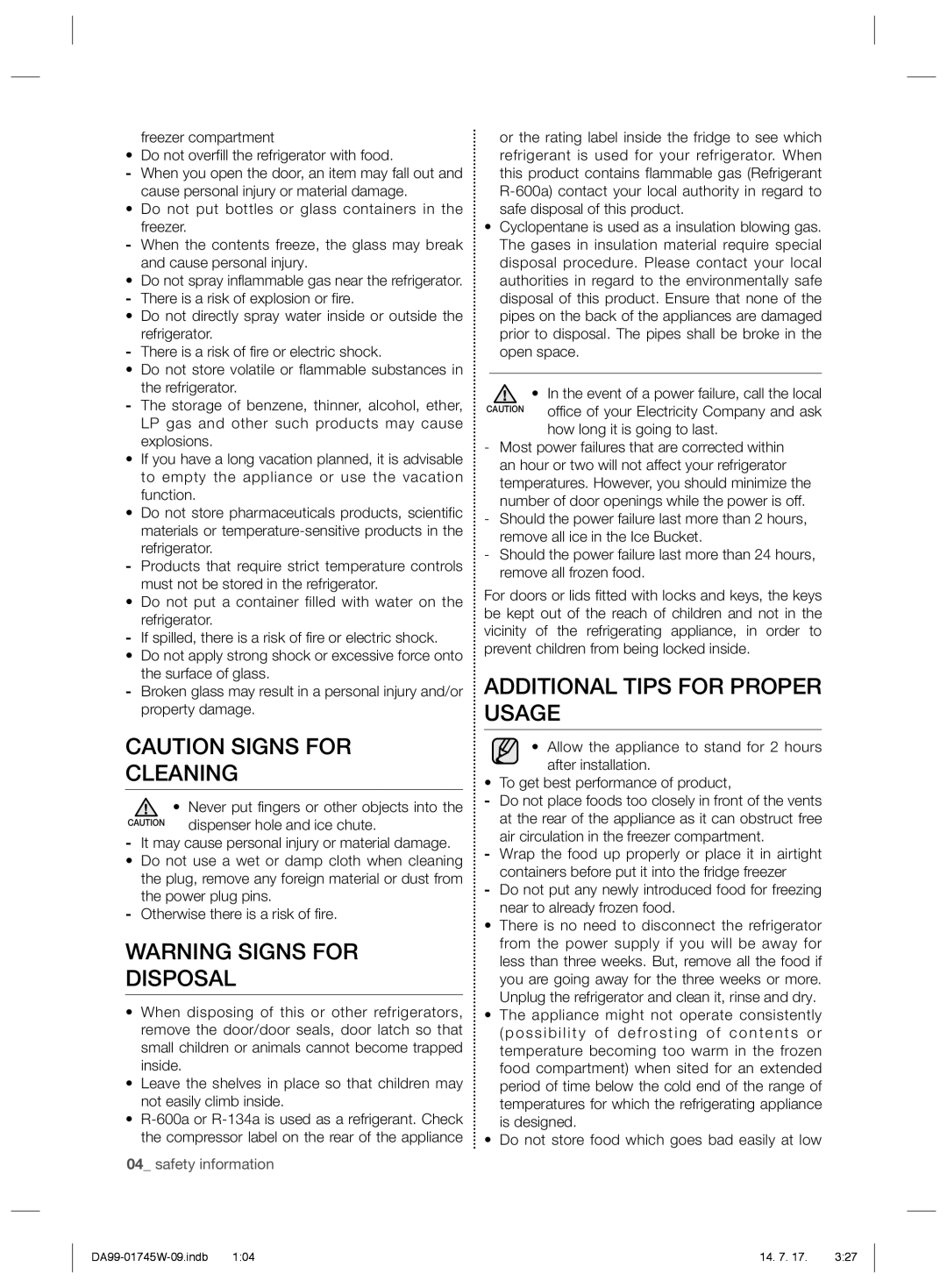 Samsung RSG5FUPN1/SML manual Cleaning, Disposal, Additional Tips for Proper Usage, Dispenser hole and ice chute 