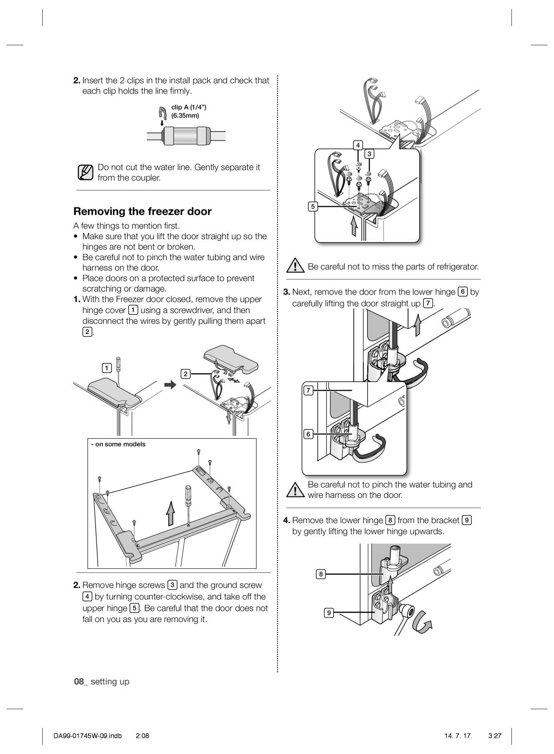 Samsung RSG5FUPN1/SML manual Removing the freezer door 