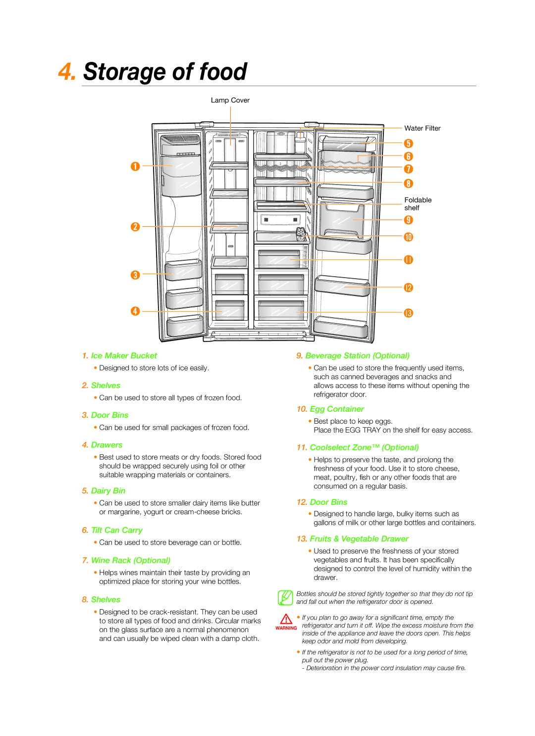 Samsung RSG5FUPN1/XSG, RSG5FUPS1/MTR, RSG5FUTS1/JUM, RSG5FUPS1/ZAM, RSG5FUPS1/ATC, RSG5FUPS1/JUM, RSG5FUPS1/SML Storage of food 